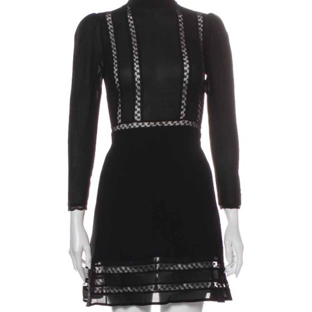 Reformation mock neck black lace mini dress